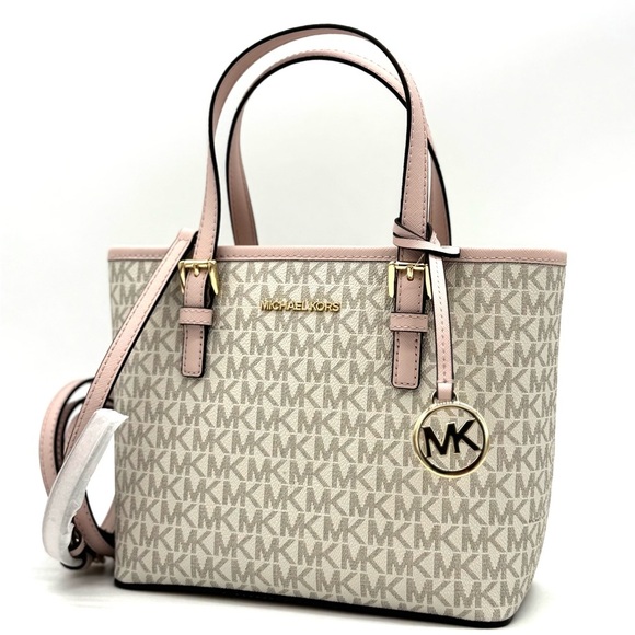 Michael Kors Jet Set Travel Extra-Small Logo Top-Zip lote Bag Powder Blush Multi - Picture 1 of 9